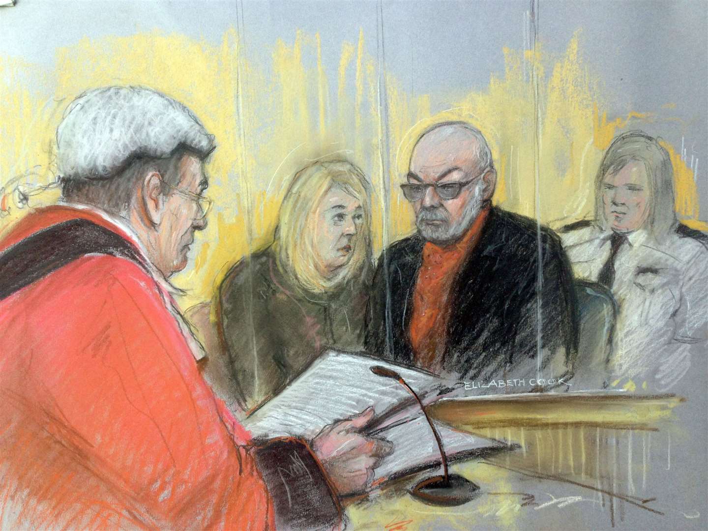 Court artist sketch of Gary Glitter during his sentencing hearing (Elizabeth Cook/PA)