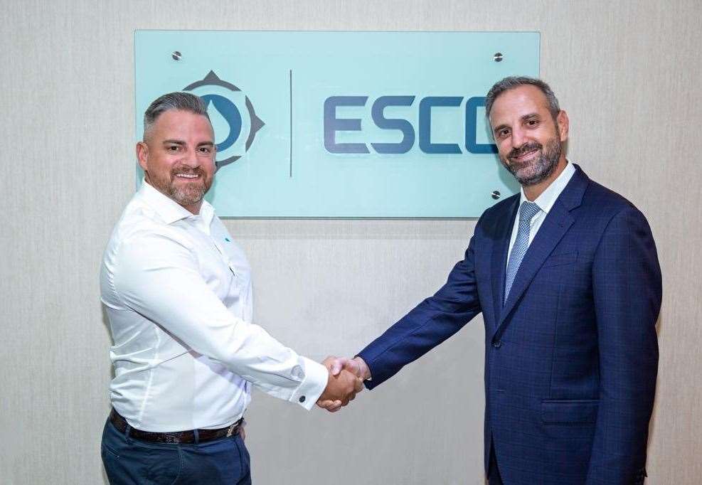 Dave Acton CEO at Motive Offshore Group (left) with Karim Attiyah, managing director and group CEO at Emirates Specialized Contracting and Oilfield Services.