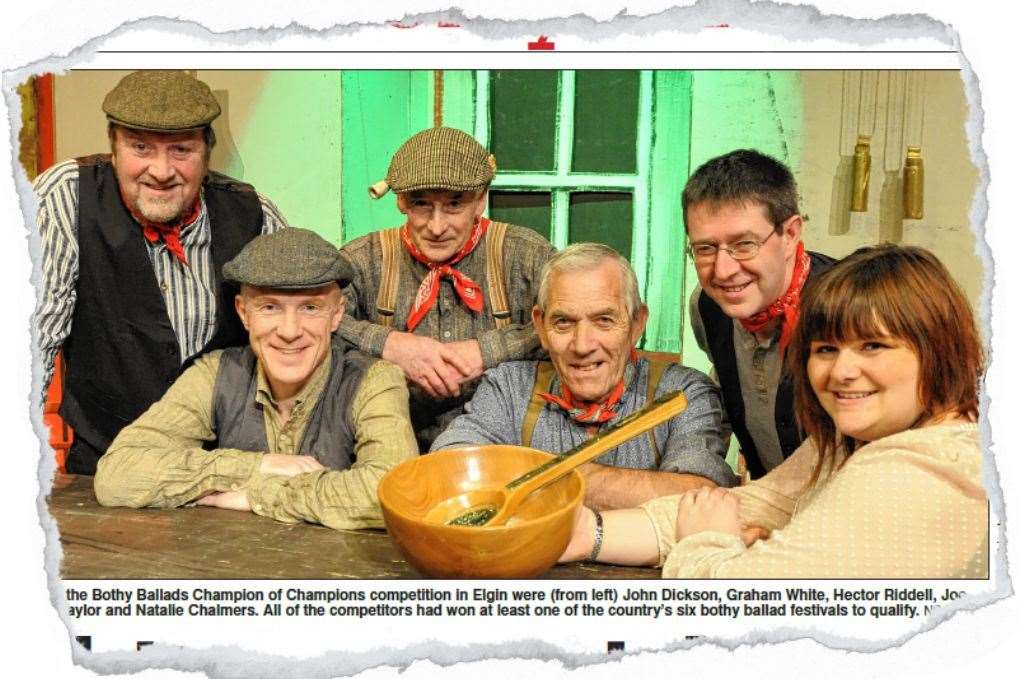 Joe Aitken (third from right) won the 2012 Bothy Ballads Champion of Champions...Picture: Northern Scot Archive