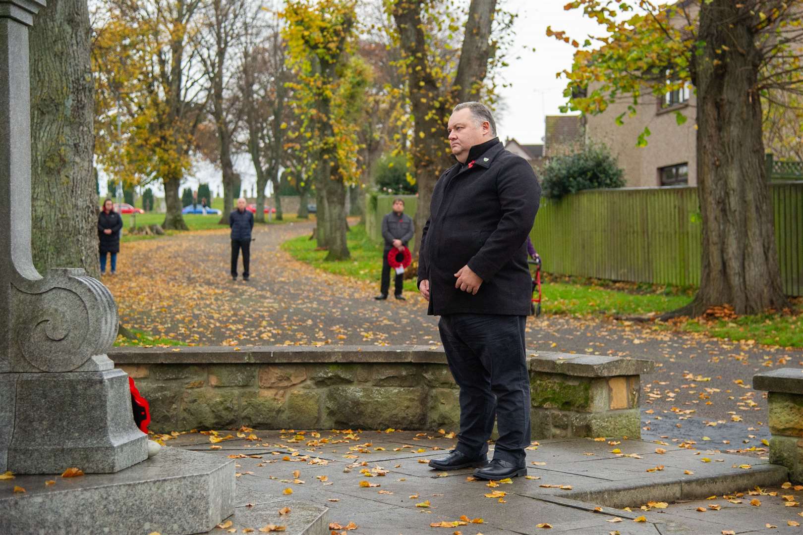 Moray Council leader Graham Leadbitter at the New Elgin War Memorial on Remembrance Sunday 2020. Picture: Daniel Forsyth.