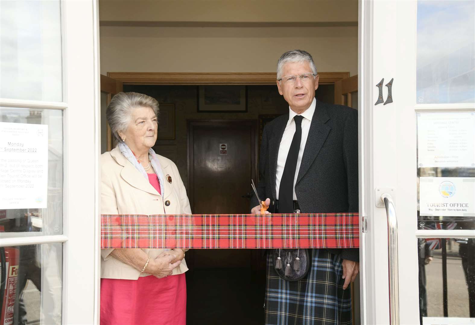 Lord Lieutenant of Banffshore Andrew Simpson, joined by CDPHG President Brenda Wood, addresses the guests before cutting the ribbon. Picture: Beth Taylor