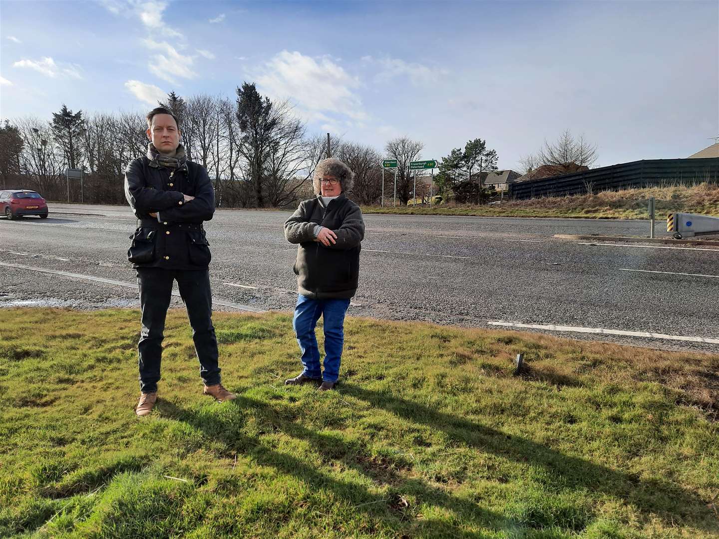 North East MSP Liam Kerr and councillor Gillian Owen at the A90 Tipperty.