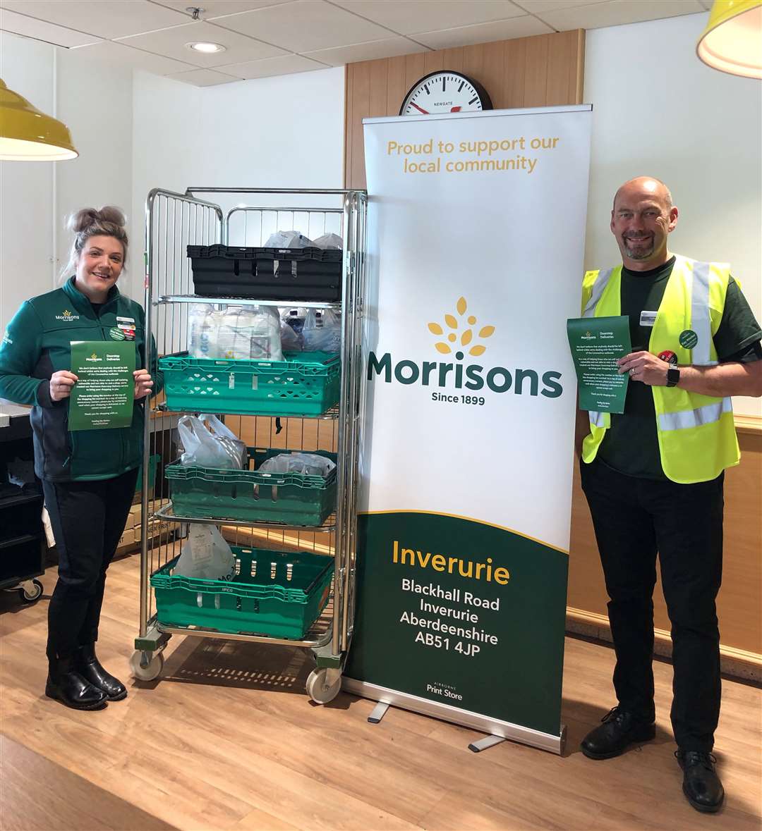 Morrison's staff Rebecca Gray and Colin Crichton who recently joined the company to help with deliveries.