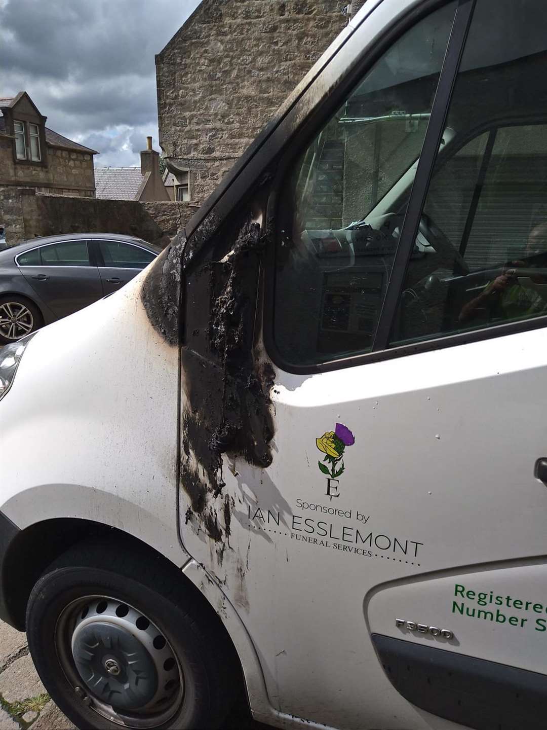Bargain Box's delivery van after it was damaged in a wilful act of fire-raising in August.