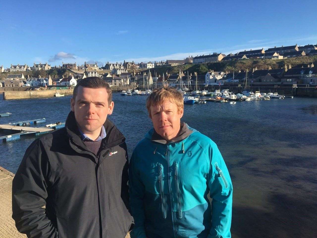 Douglas Ross MP (left) and Councillor Tim Eagle, pictured here pre-social distancing, have welcomed the extension of the Levelling Up Fund. Picture:Moray Conservatives