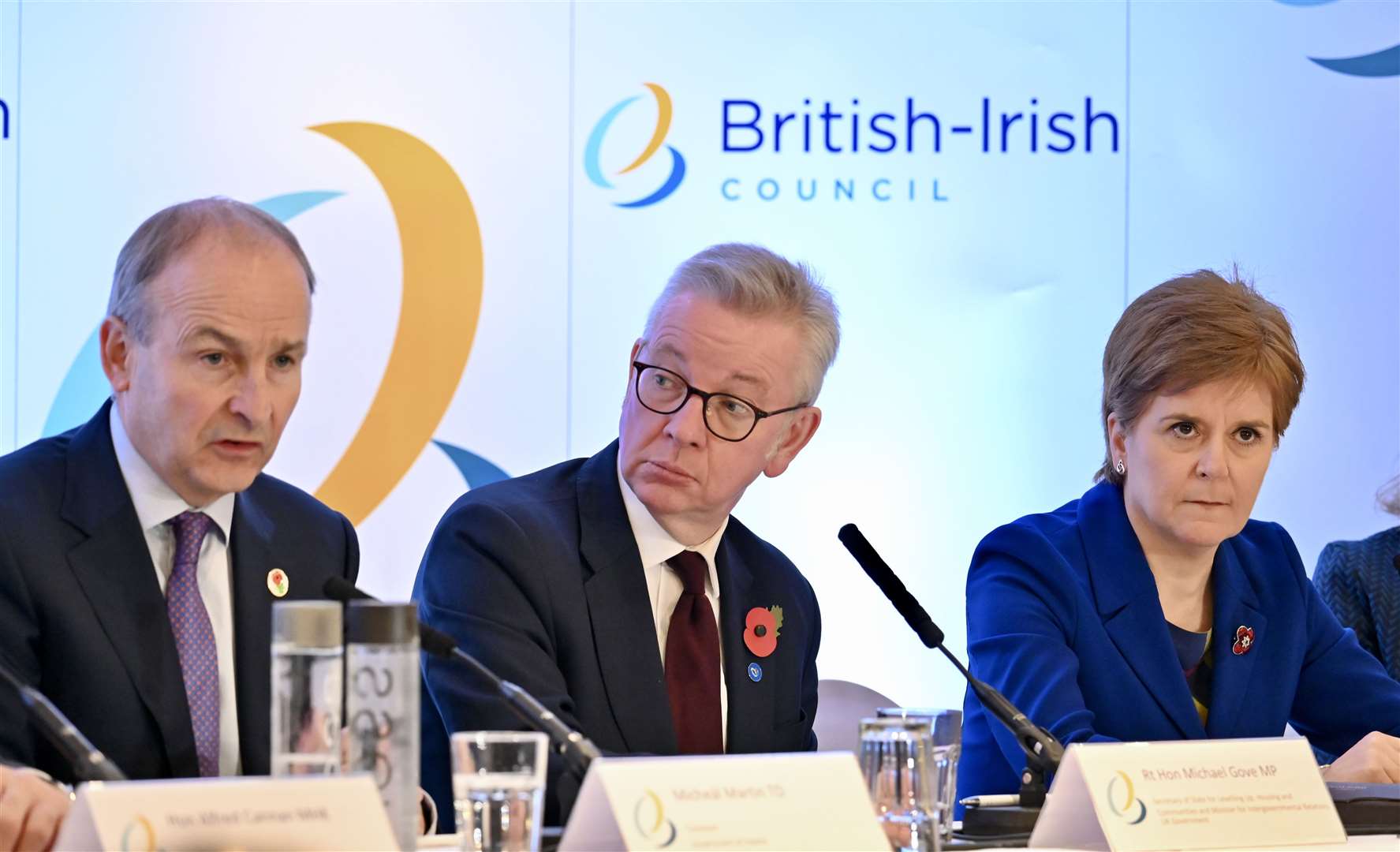 Micheal Martin, Michael Gove and Nicola Sturgeon at a British-Irish Council summit (Dave Nelson/PA)