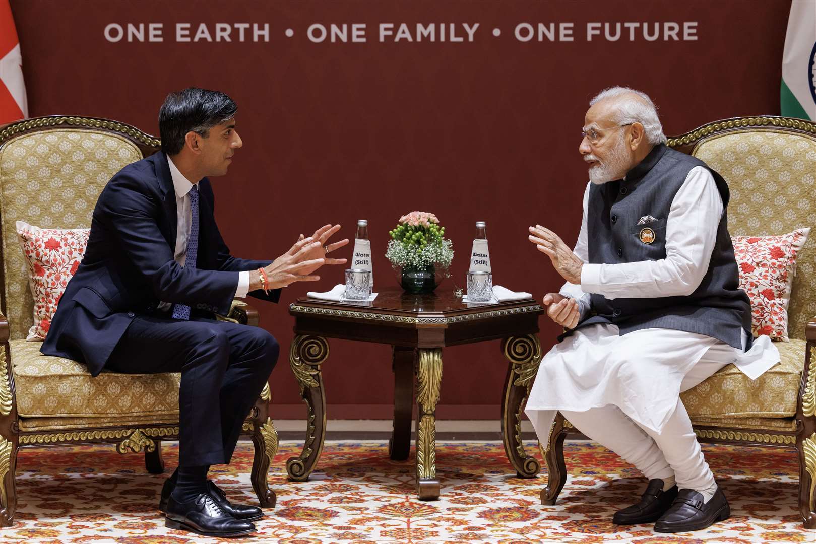 Prime Minister Rishi Sunak (left) during a bilateral meeting with Indian prime minister Narendra Modi during the G20 Summit in New Delhi, India (Dan Kitwood/PA)