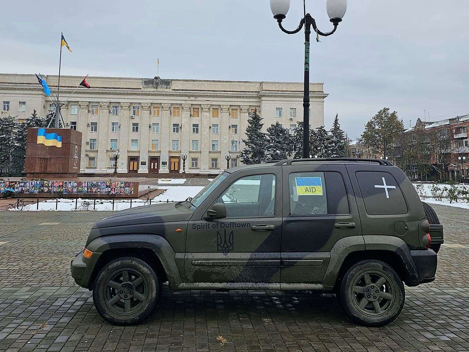 A vehicle named "The Spirit of Dufftown" in Ukraine delivered by Andrew.