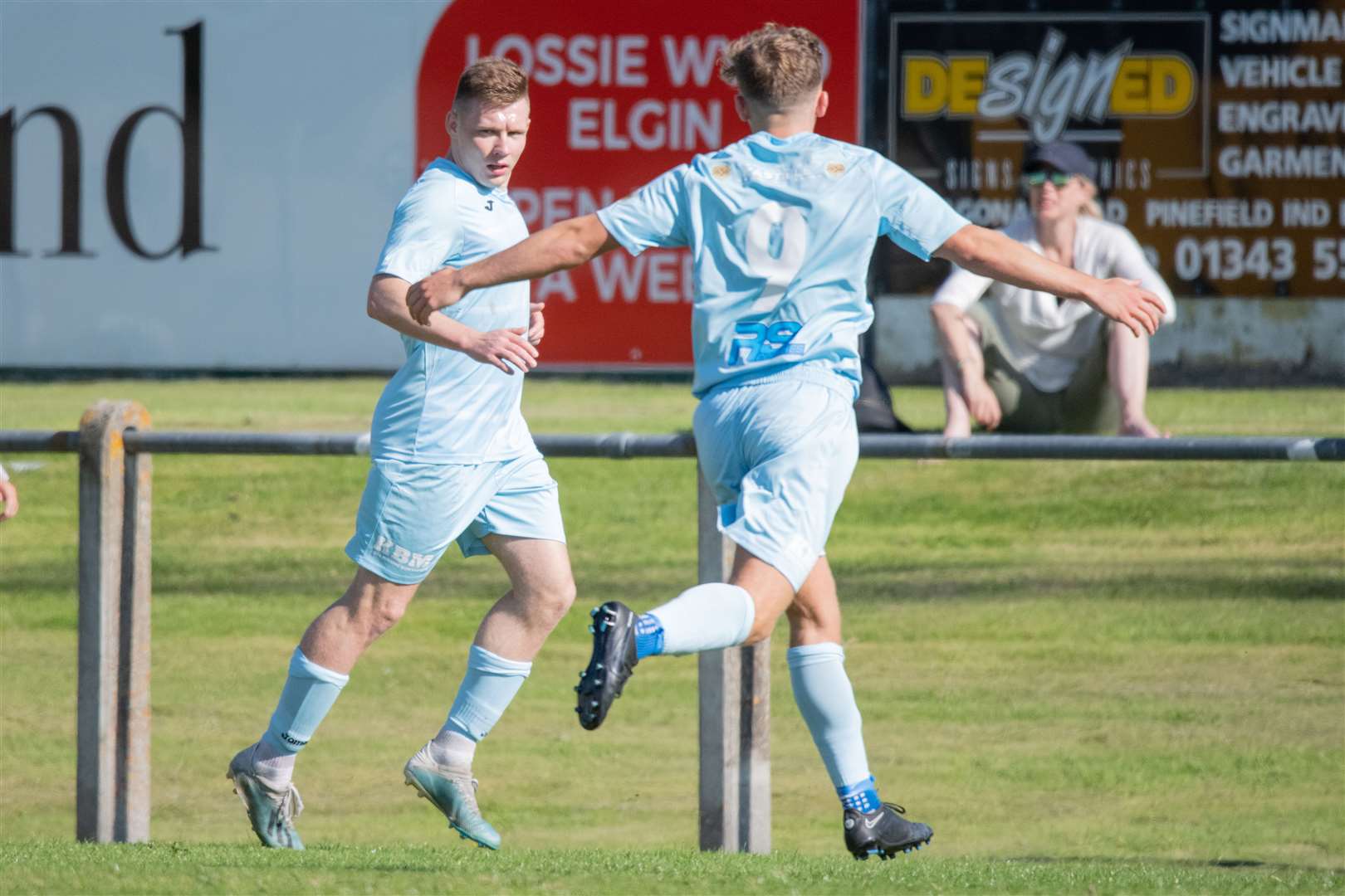 Keith forward Przemyslaw Nawrocki scores the first goal of the afternoon for the visitors. ..Forres Mechanics FC (1) vs Keith FC (2) - Highland Football League 22/23 - Mosset Park, Forres 27/08/2022...Picture: Daniel Forsyth..
