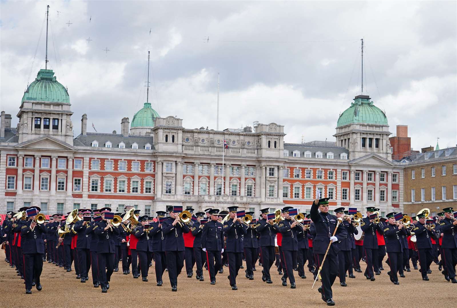 Military personnel at the Brigade Major’s Review, the final rehearsal of the Trooping the Colour, the Queen’s annual birthday parade, on Horse Guards Parade, Whitehall (Dominic Lipinski/PA)