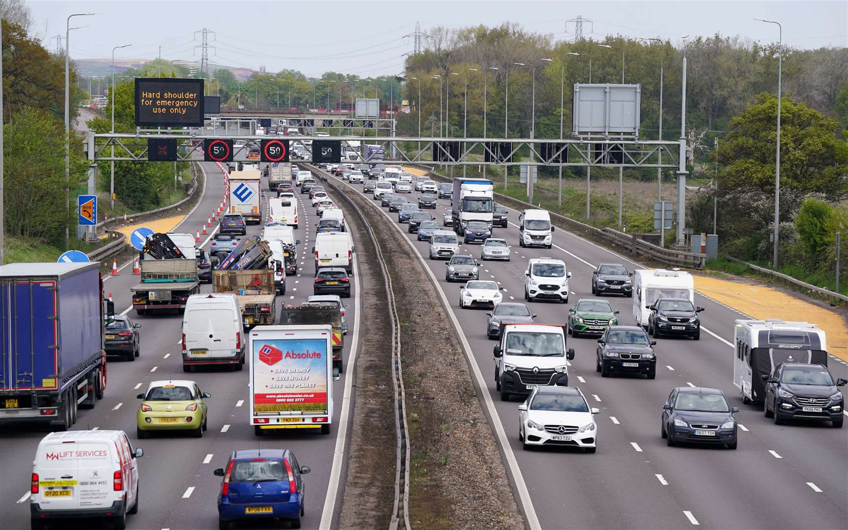 Slow-moving traffic on the M42 south of Birmingham (Jacob King/PA)