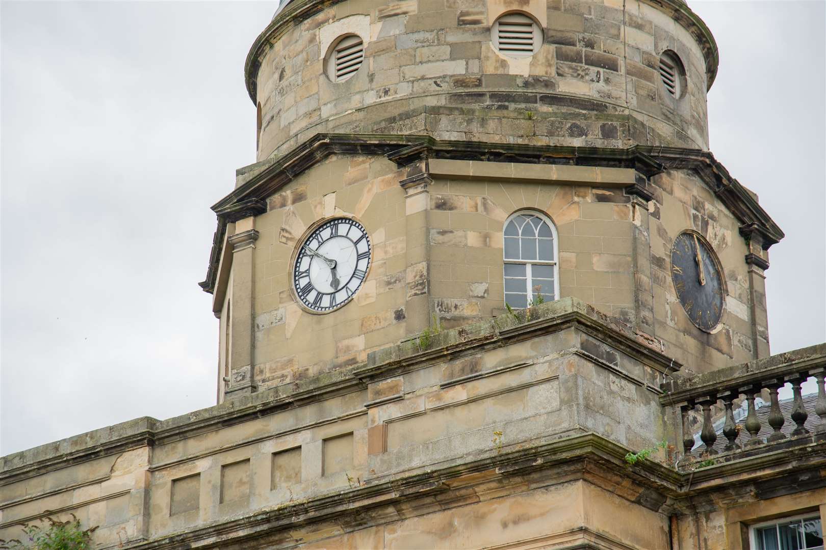 Scaffolding is to go up this week at the front of Dr Gray's Hospital, along with the clock tower, to allow work to begin on restoring the brickwork and clock faces. Picture: Daniel Forsyth.