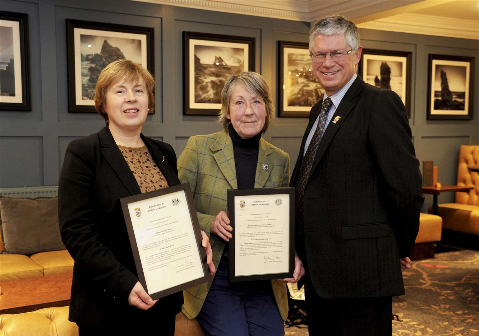 New Deputy Lieutenants of Banffshire Frances McKay (left) and Patricia Lawson, with Lord-Lieutenant of Banffshire Andrew Simpson. Picture: Eric Cormack