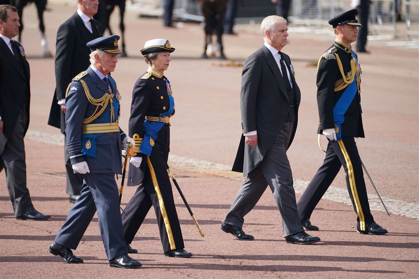 King Charles III, the Princes Royal, the Duke of York and the Earl of Wessex took part in the procession (Dominic Lipinski/PA)