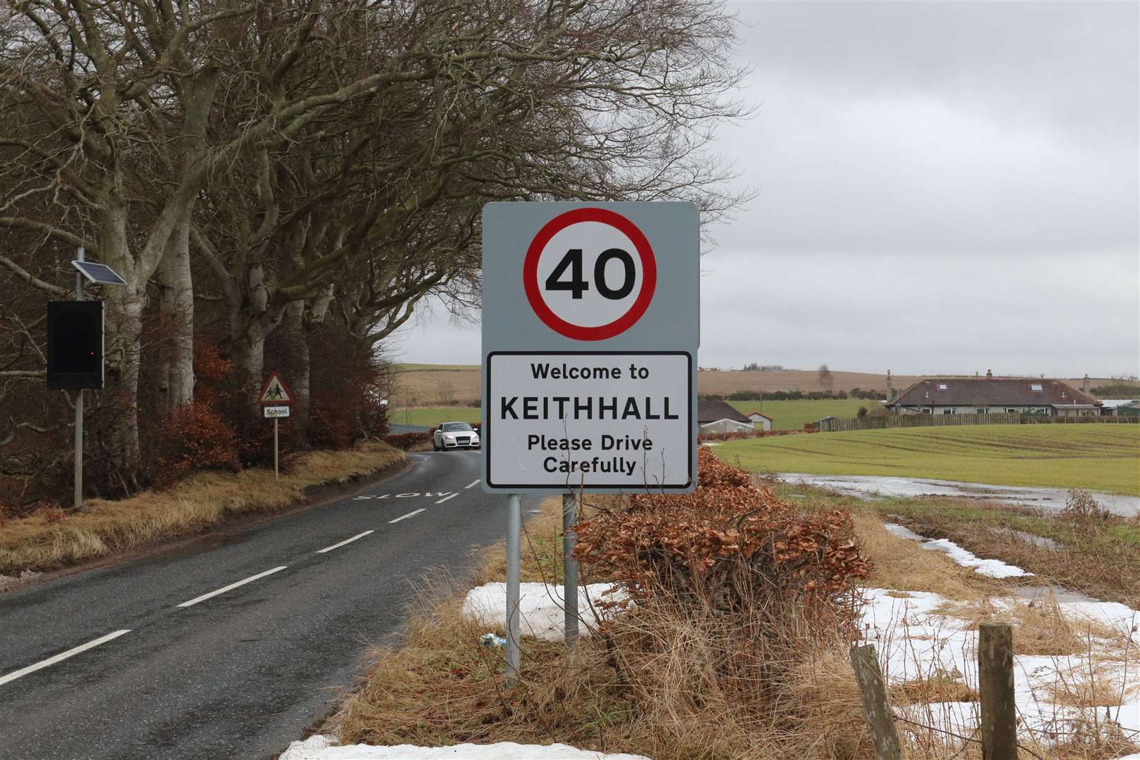Keithhall residents have complained that the speed signs are far to close to the entrance to the school site.