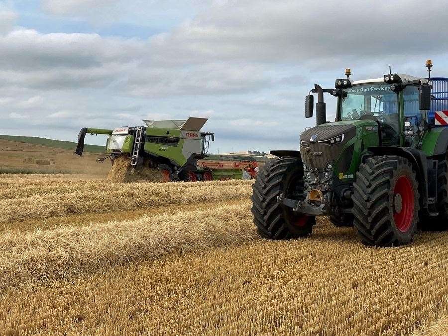 Harvesting underway for Mike Wilson at Auchnagatt. Picture: NFU Scotland