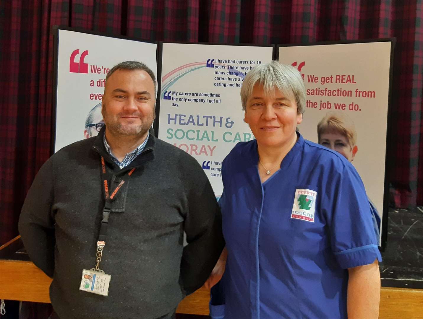 Andy Riach, Care at Home officer, and Heike Bain, social care assistant at the Buckie recruitment session. Picture: Health and Social Care Moray.