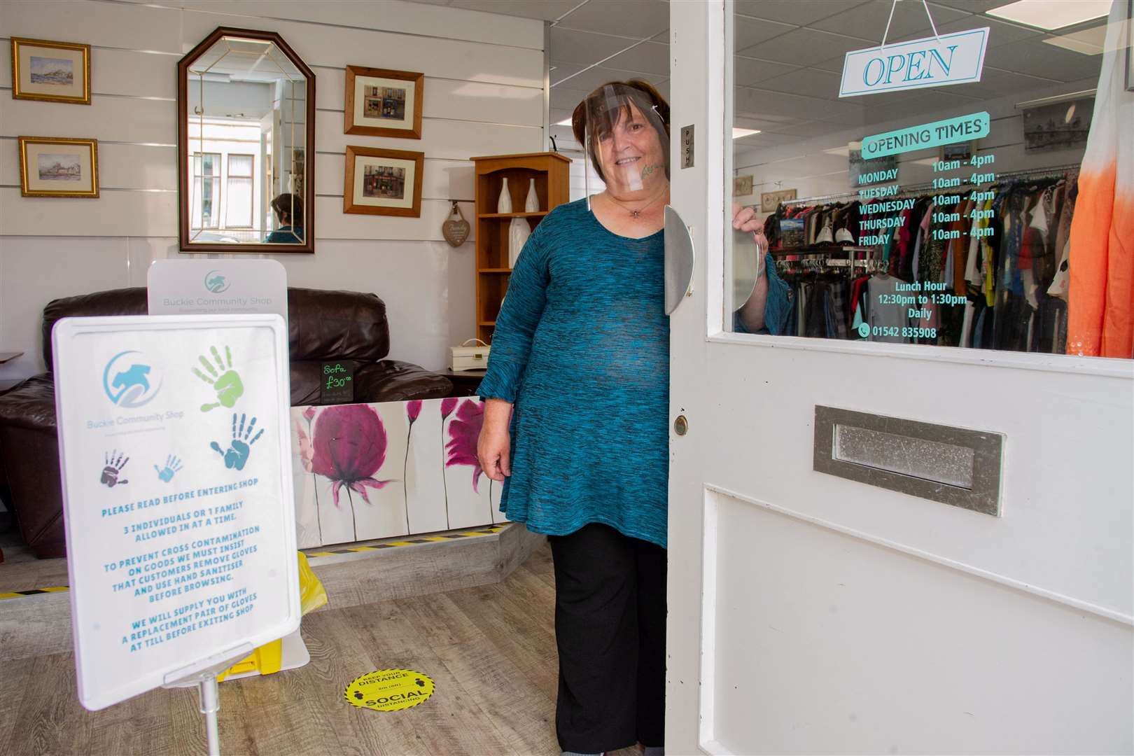 Buckie Community Shop manager Jane Murray is once again welcoming customers to the store as lockdown took another big step towards easing last week. Picture: Daniel Forsyth