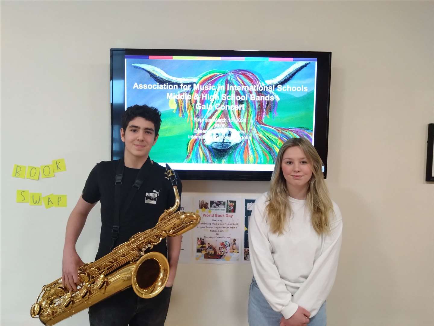 Aberdeen musicians Karim Kudhr, baritone saxophone, and Matilda Brazier, vocalist, who will be performing as part of the AMIS Gala Concert with Alford Academy Pipe Band at ISA this weekend.