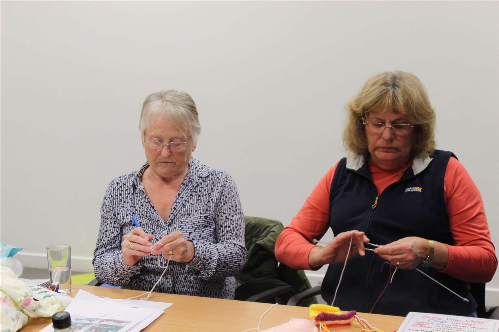 Volunteer tutor Elaine Portelly (right) was happy to guide her student Eleanor Early through some tricky stitches in her crochet work. Picture: Griselda McGregor