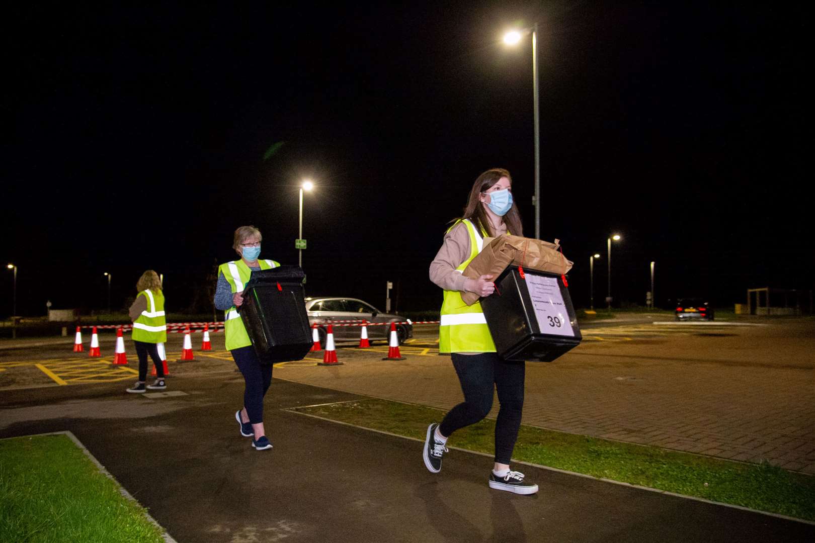 Ballot boxes for the Scottish Election arrive at the Moray Sports Centre on Thursday night. ..Picture: Daniel Forsyth..