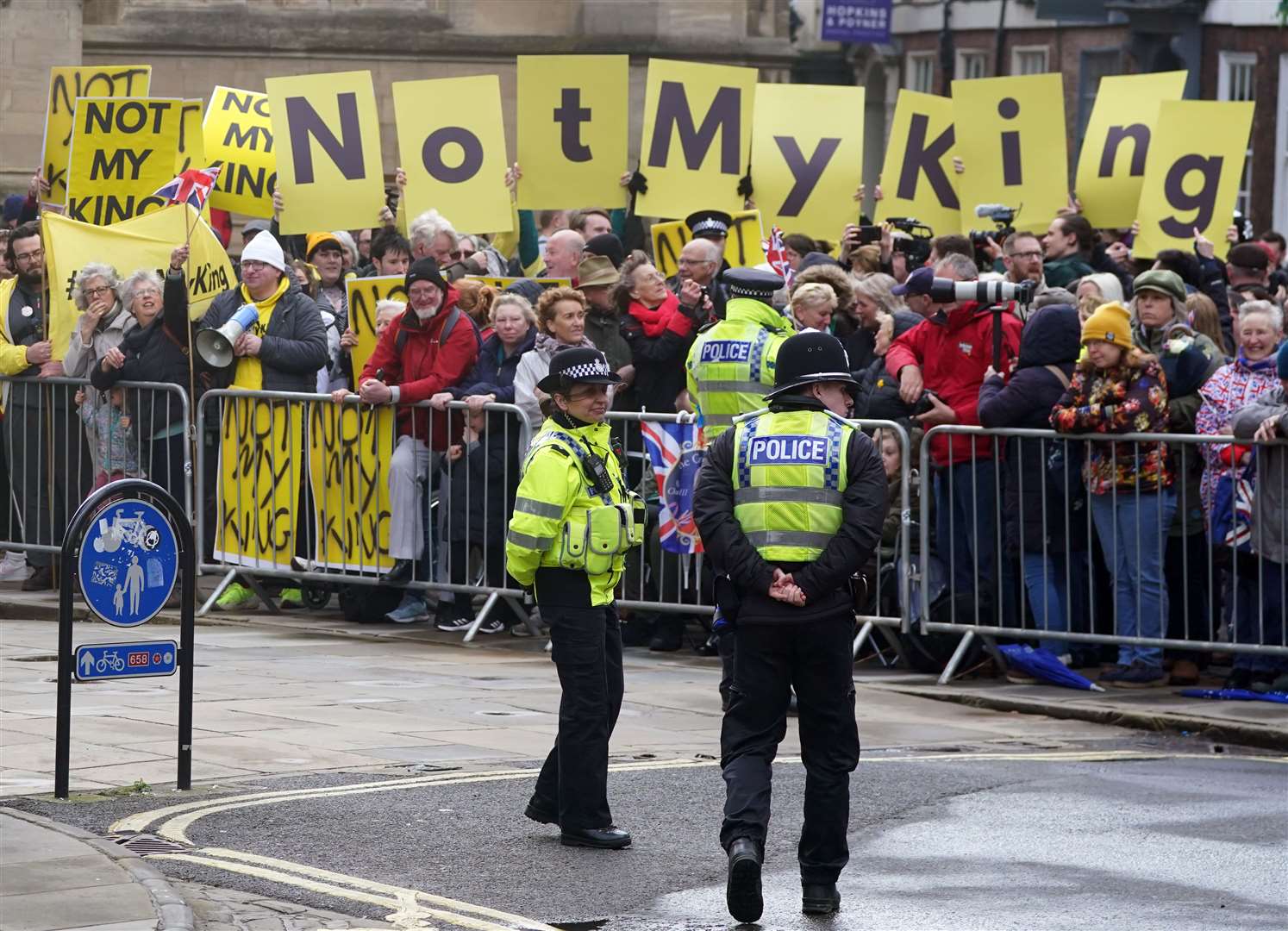 Protesters await the arrival of the King in York (Owen Humphreys/PA)