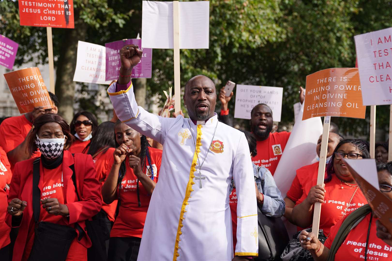 Bishop Climate Wiseman with his supporters outside Inner London Crown Court in September 2021 (Kirsty O’Connor/PA)