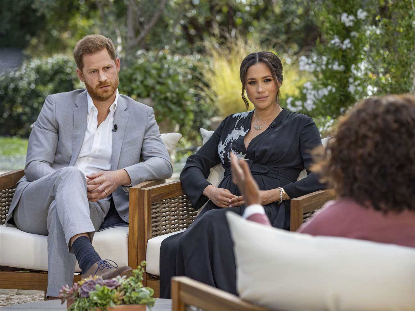 The Duke and Duchess of Sussex during their interview with Oprah Winfrey in 2021 (Joe Pugliese/Harpo Productions/PA)
