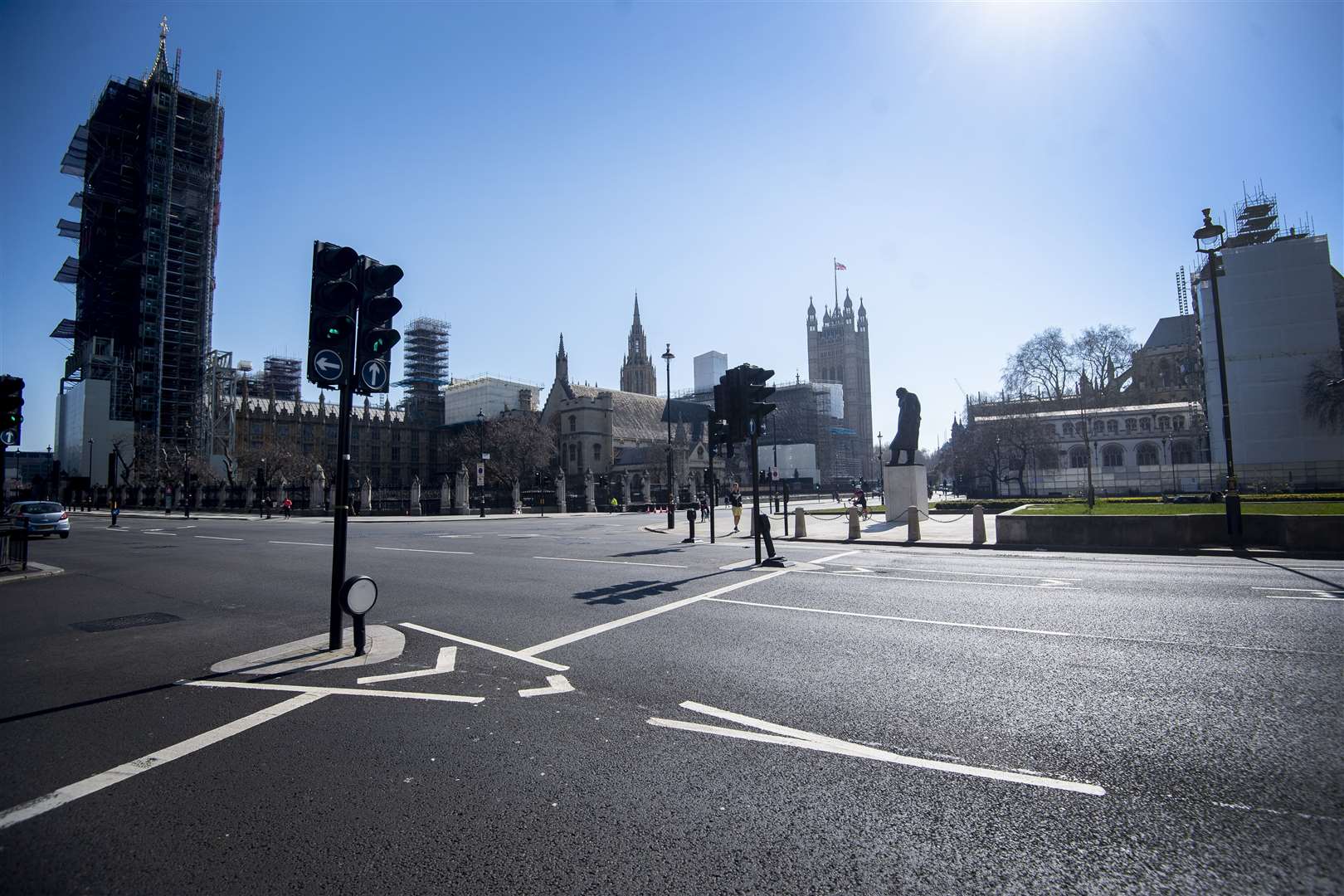 An empty Parliament Square in central London, after the UK went into lockdown to help curb the spread of coronavirus (Victoria Jones/PA)