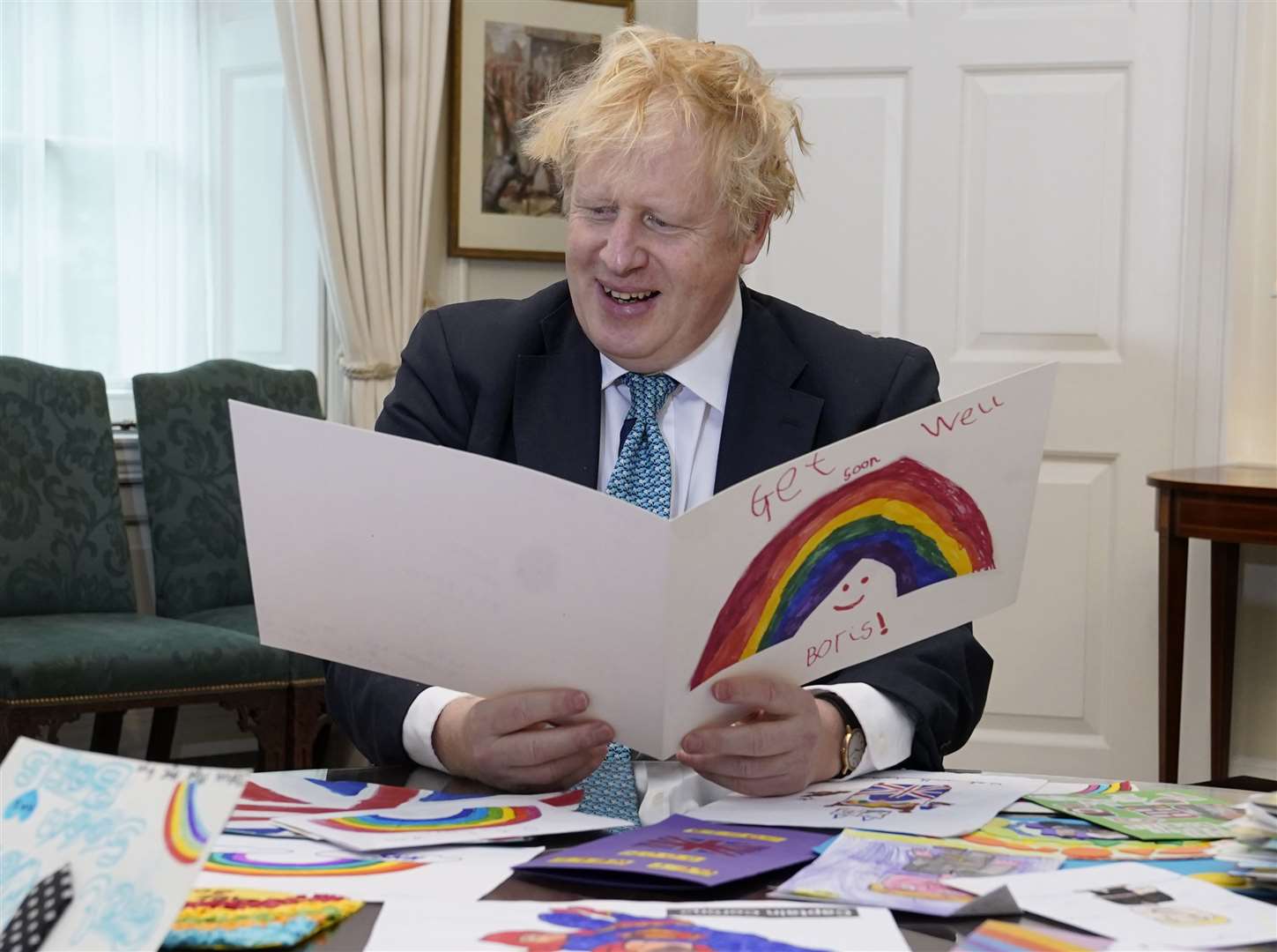 Get well soon cards sent in by children while he was ill with coronavirus (10 Downing Street/PA)