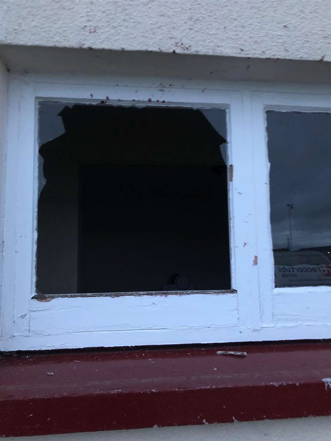 Broken window at Kynoch Park