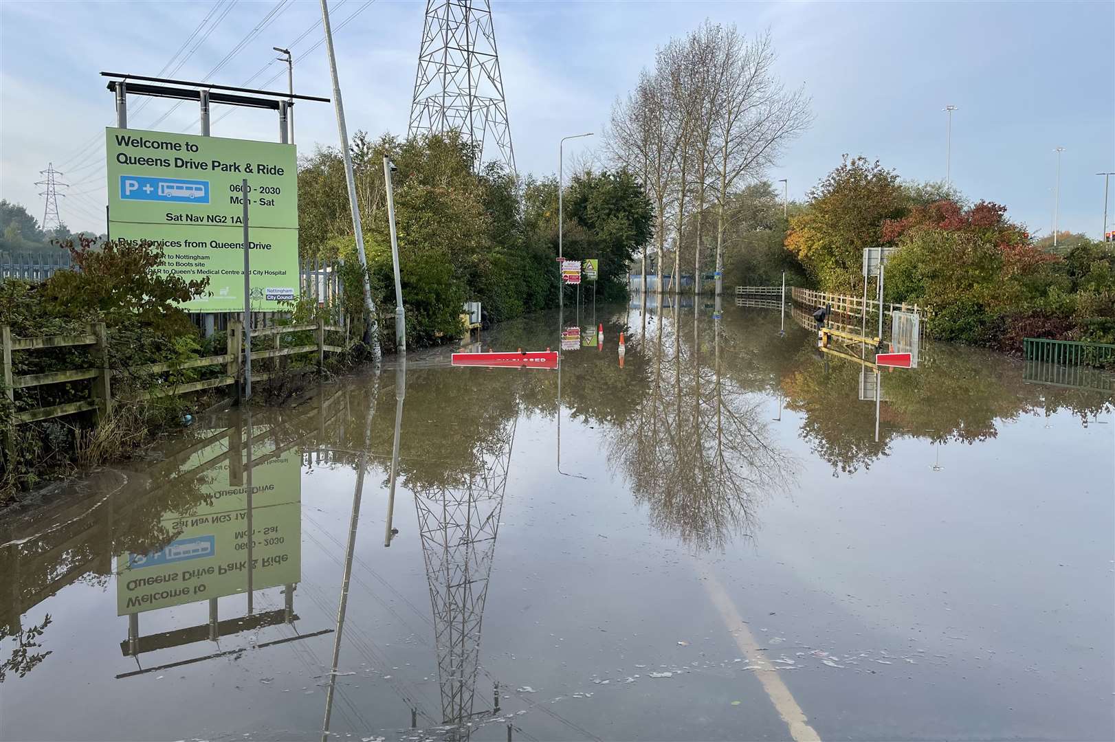 Queen’s Drive Park & Ride in Nottingham, closed due to flooding, after Storm Babet battered the UK (Callum Parke/PA)