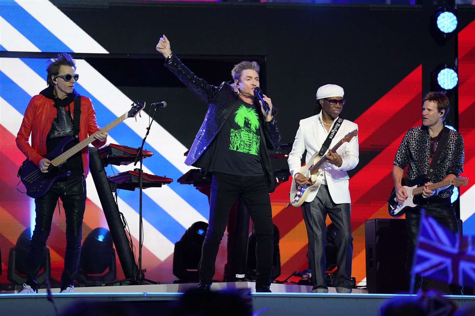 Duran Duran and Nile Rodgers perform during the party. (Jacob King/PA)