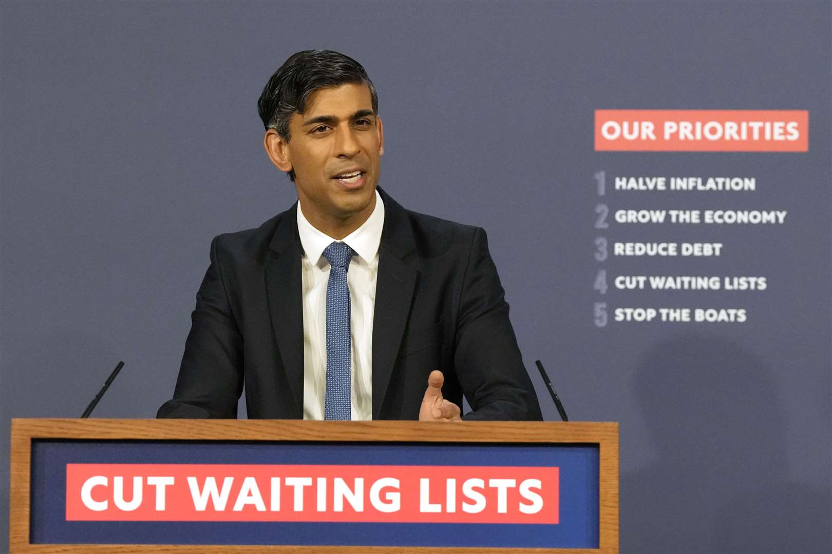 Prime Minister Rishi Sunak has made cutting NHS waiting lists one of his five priorities (Frank Augstein/PA)
