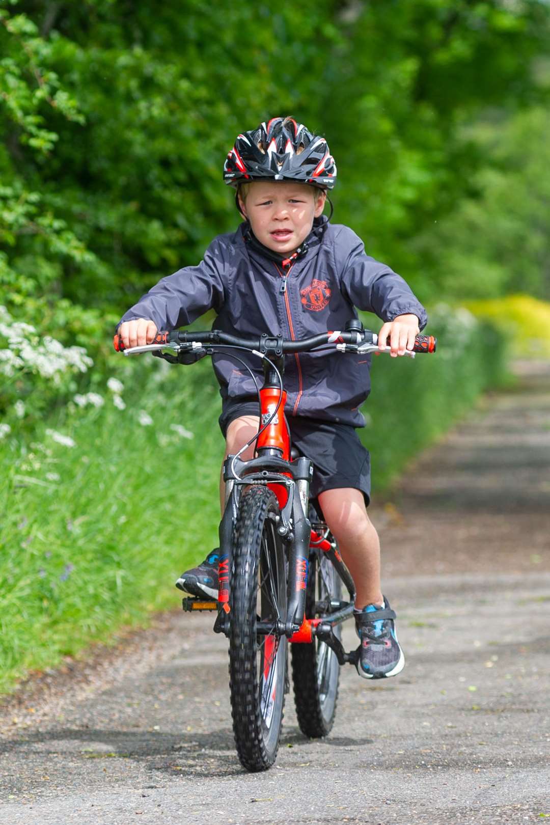 Six-year-old Lewis Mackay, from Keith, has raised over £2300 for Breast Cancer as he aims to cycle 100 miles throughout June. ..Picture: Daniel Forsyth..