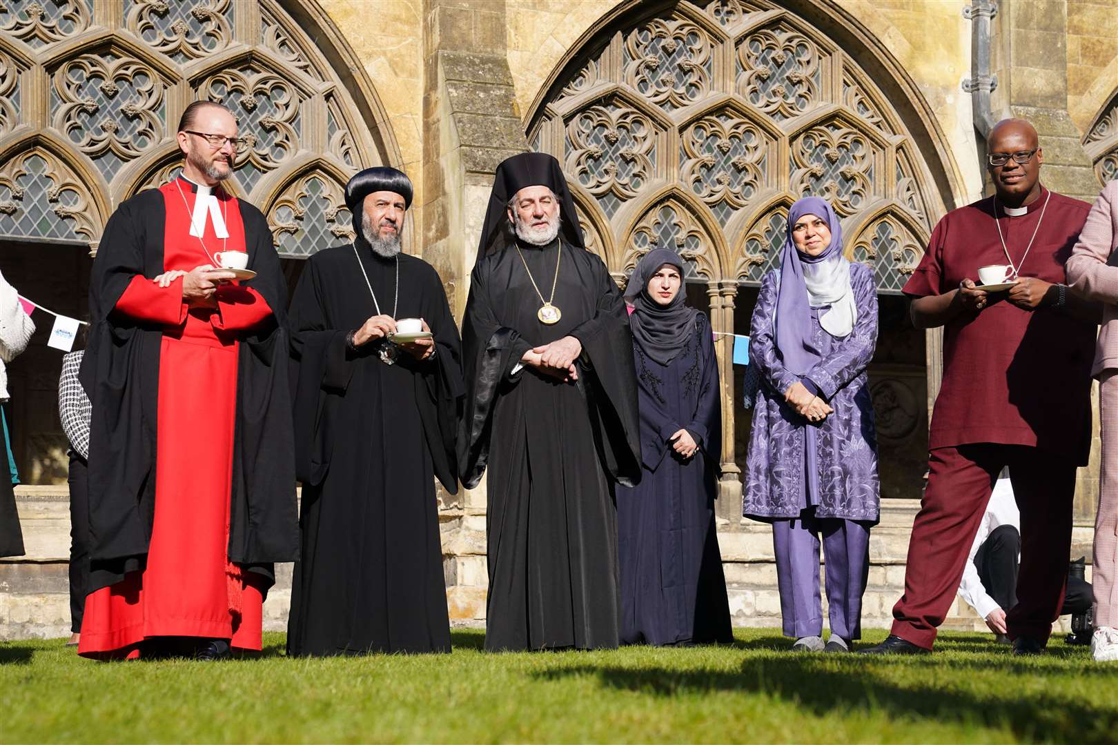 Faith leaders, including Archbishop Angaelos, Archbishop of London, Coptic Orthodox Church (second left), Archbishop Nikitas, Greek Orthodox Archbishop of Great Britain (third left) and Bishop Mike Royal, general secretary, Churches Together England attended the lunch (James Manning/PA)