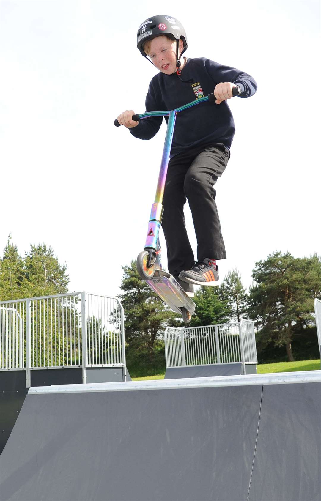 Marc McHardy flies over a jump at the Keith Skate Park. Picture: Eric Cormack