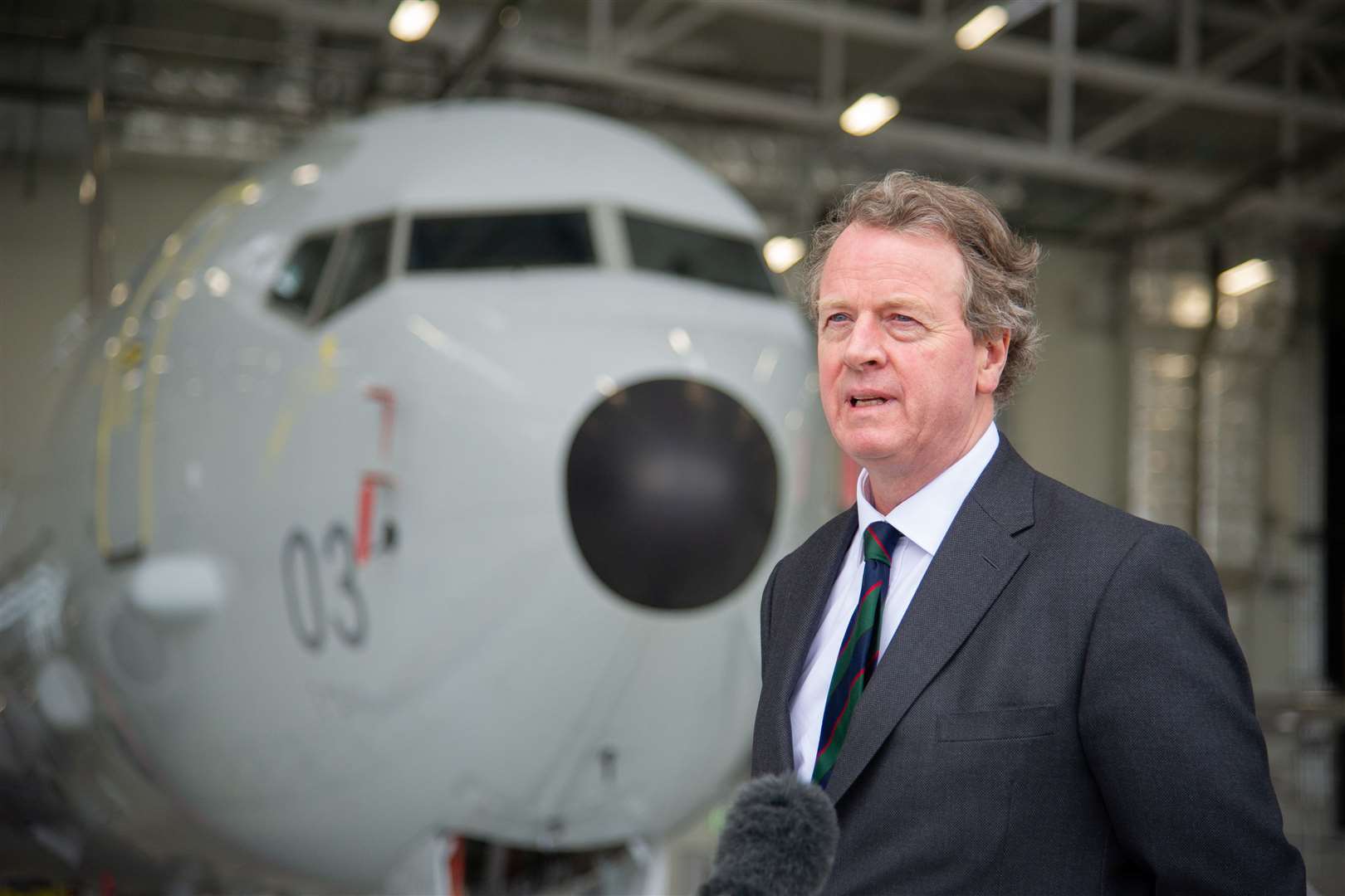 Secretary of State for Scotland Alister Jack makes a speech from a Poseidon hangar at RAF Lossiemouth. Picture: Daniel Forsyth.