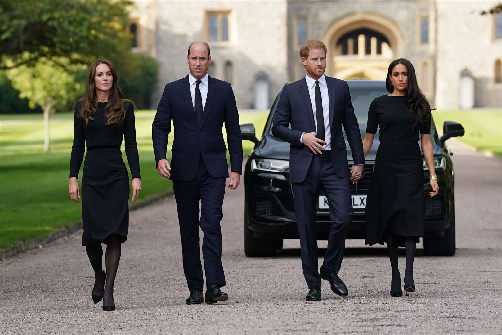The Sussexes and the Waleses on a joint walkabout after the Queen’s death (Kirsty O’Connor/PA)
