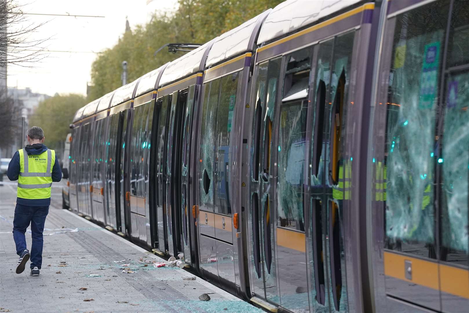 Trams were among the things damaged in the violence (Brian Lawless/PA)