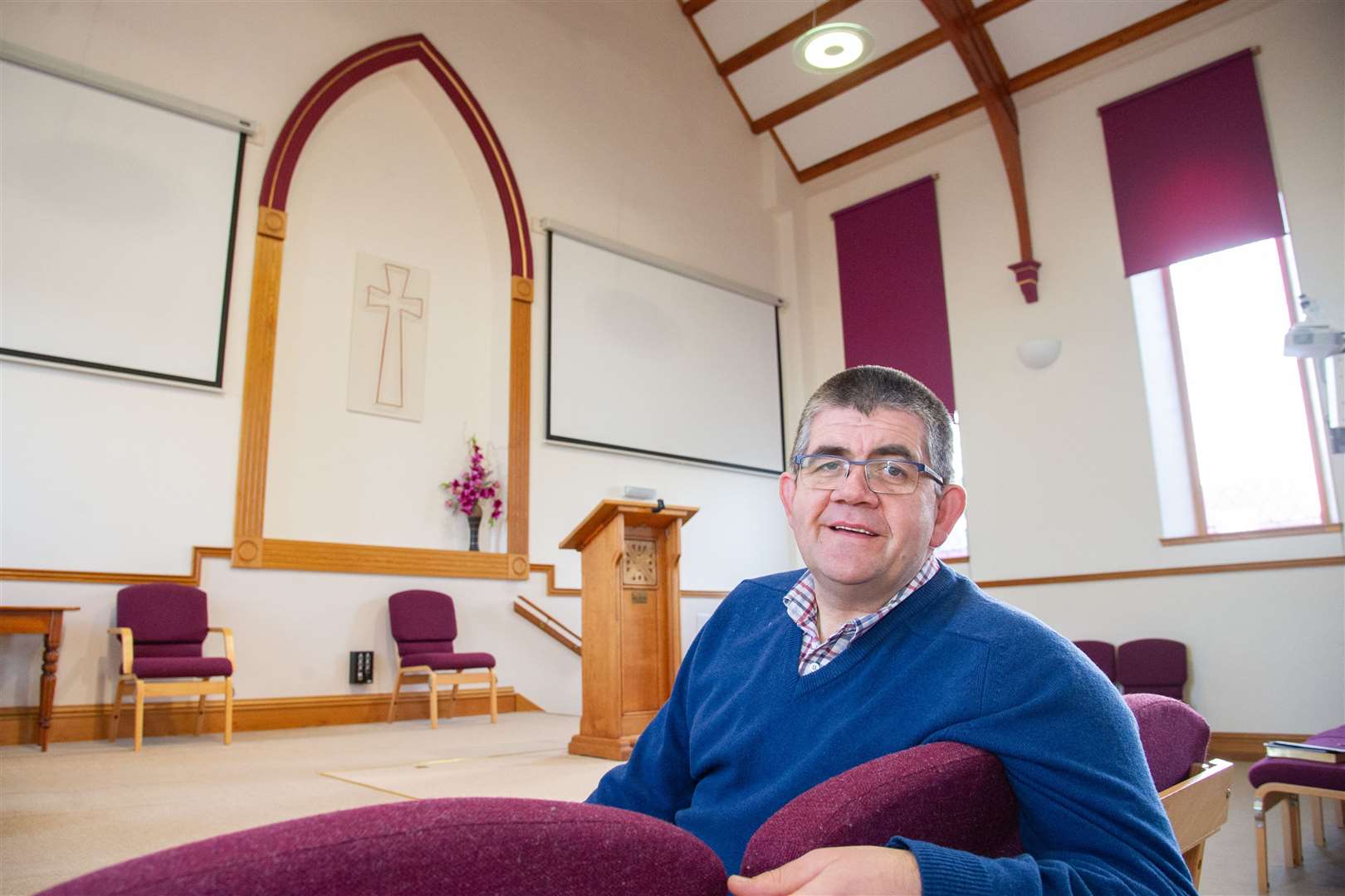Buckie Baptist Church's new minister Pastor Graham Mair settles in to his new surroundings. Picture: Daniel Forsyth