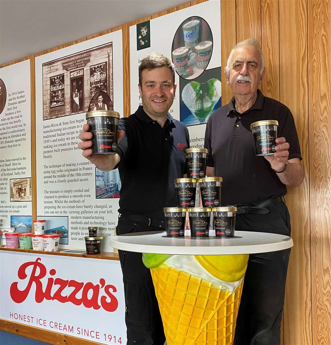 Rizza's directors, Donald, left and Philip Morrison with their Rizza's ice cream which is being listed in Scotmid stores.