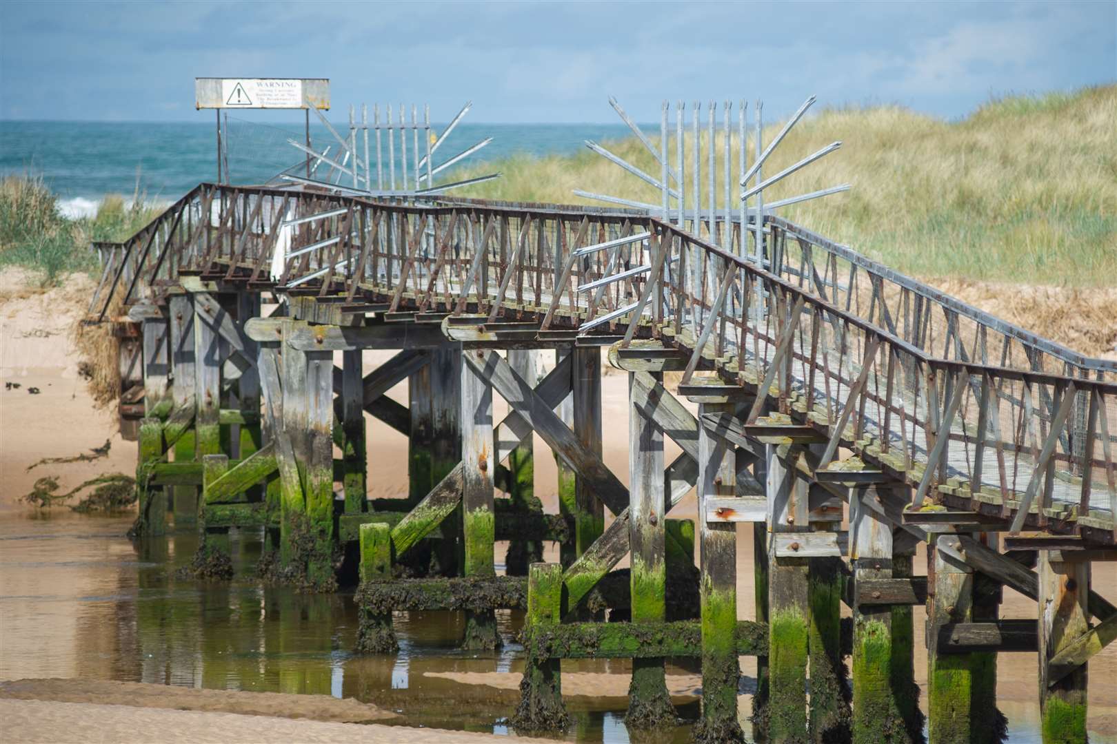 Lossiemouth’s closed-off East Beach footbridge. Picture: Daniel Forsyth.