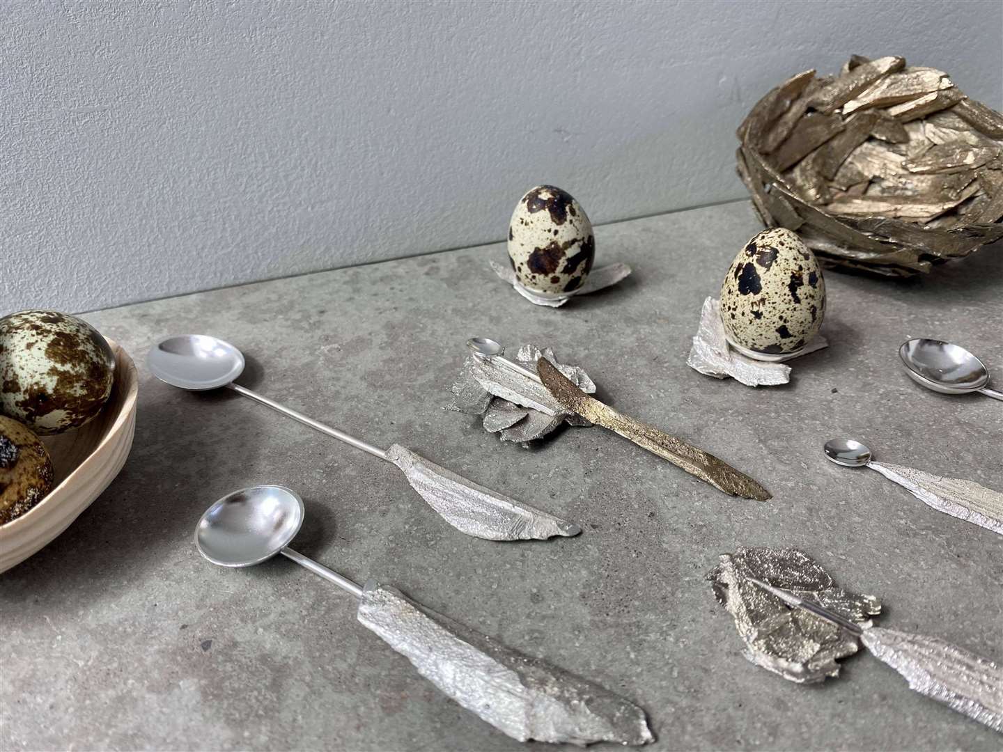 Quail spoons, egg cups and bowls from the Boorachie collection by Scott Smith.