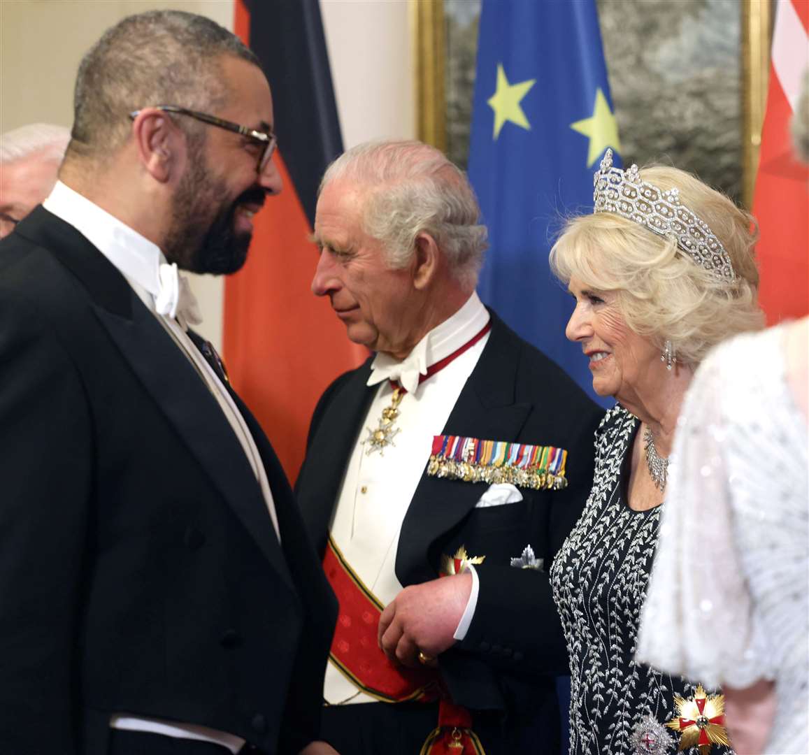 (left to right) Foreign Secretary James Cleverly, Charles and the Queen Consort attend the state banquet (Ian Vogler/Daily Mirror/PA)