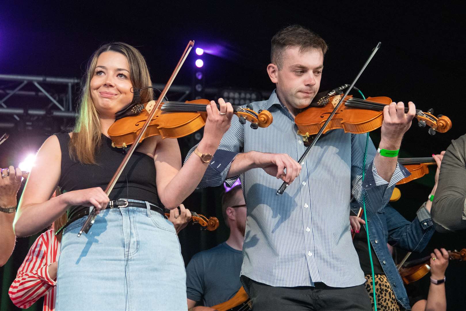 Speyfest Chairwoman Ashleigh MacGregor plays alongside brother James during the Auld Fochabera Fiddlers set on the Sunday afternoon. Picture: Daniel Forsyth..