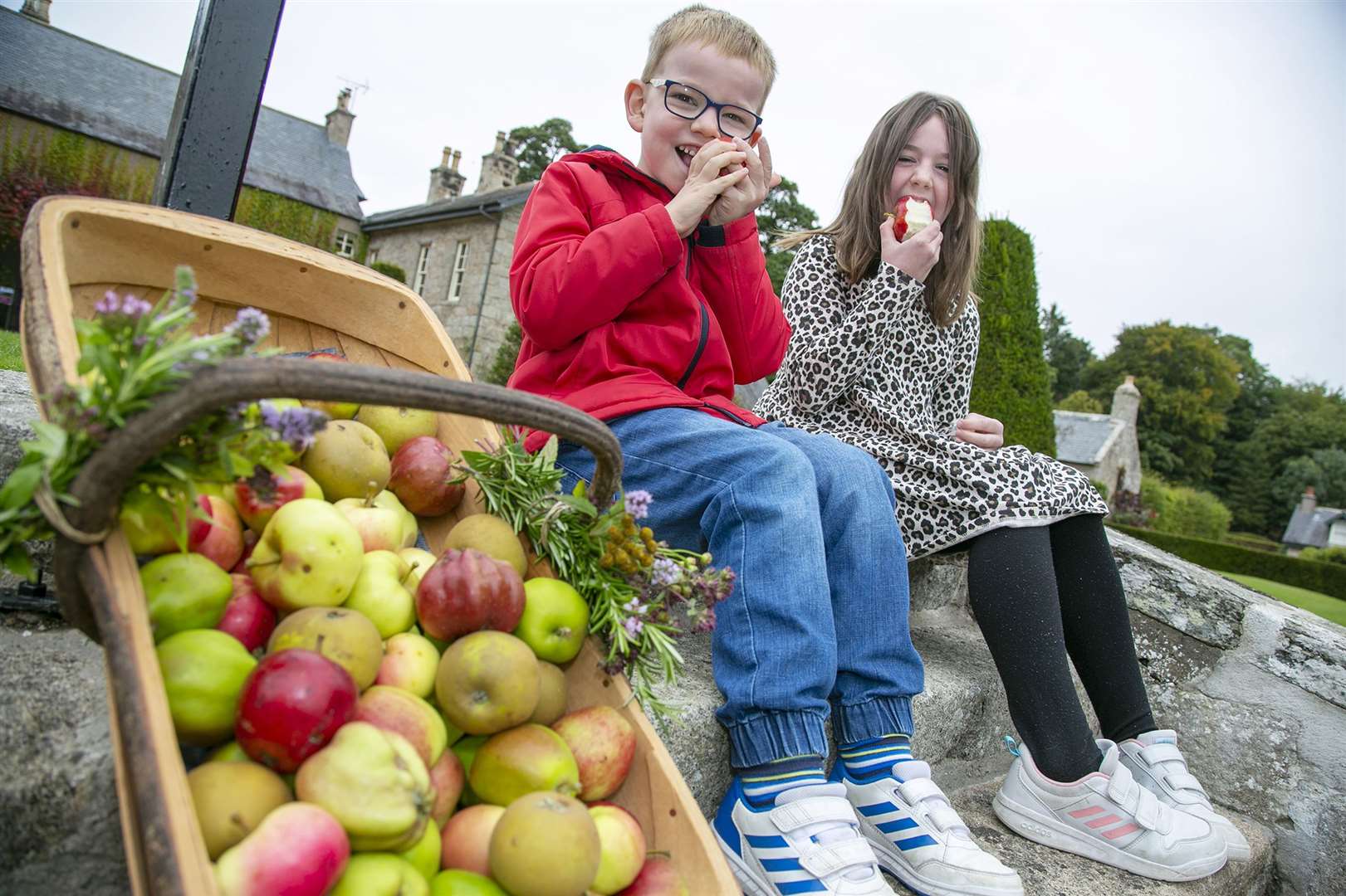 Enjoying their apples are Cameron (5) and Jessica Hawkins (7). Picture: Rory Raitt