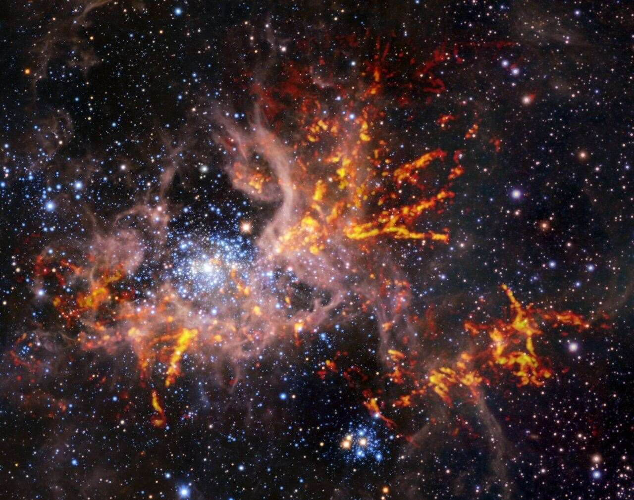 The star-forming region 30 Doradus, also known as the Tarantula Nebula (European Southern Observatory/PA)