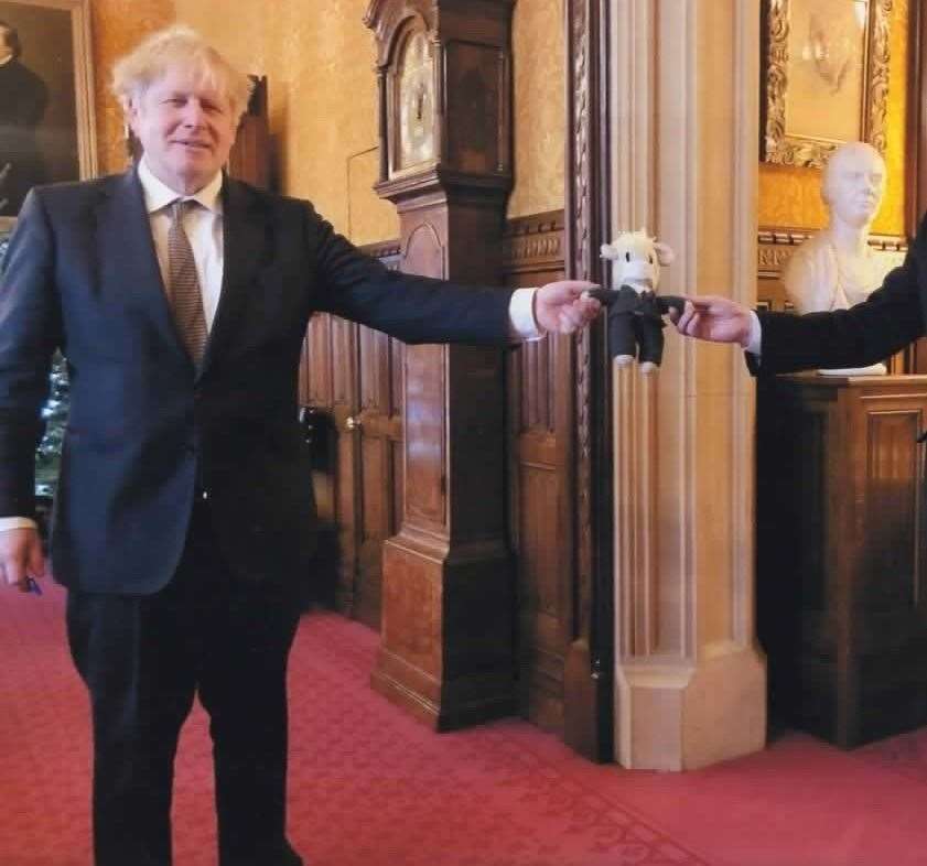 Prime Minister Boris Johnson received his bear from local MP David Duguid.