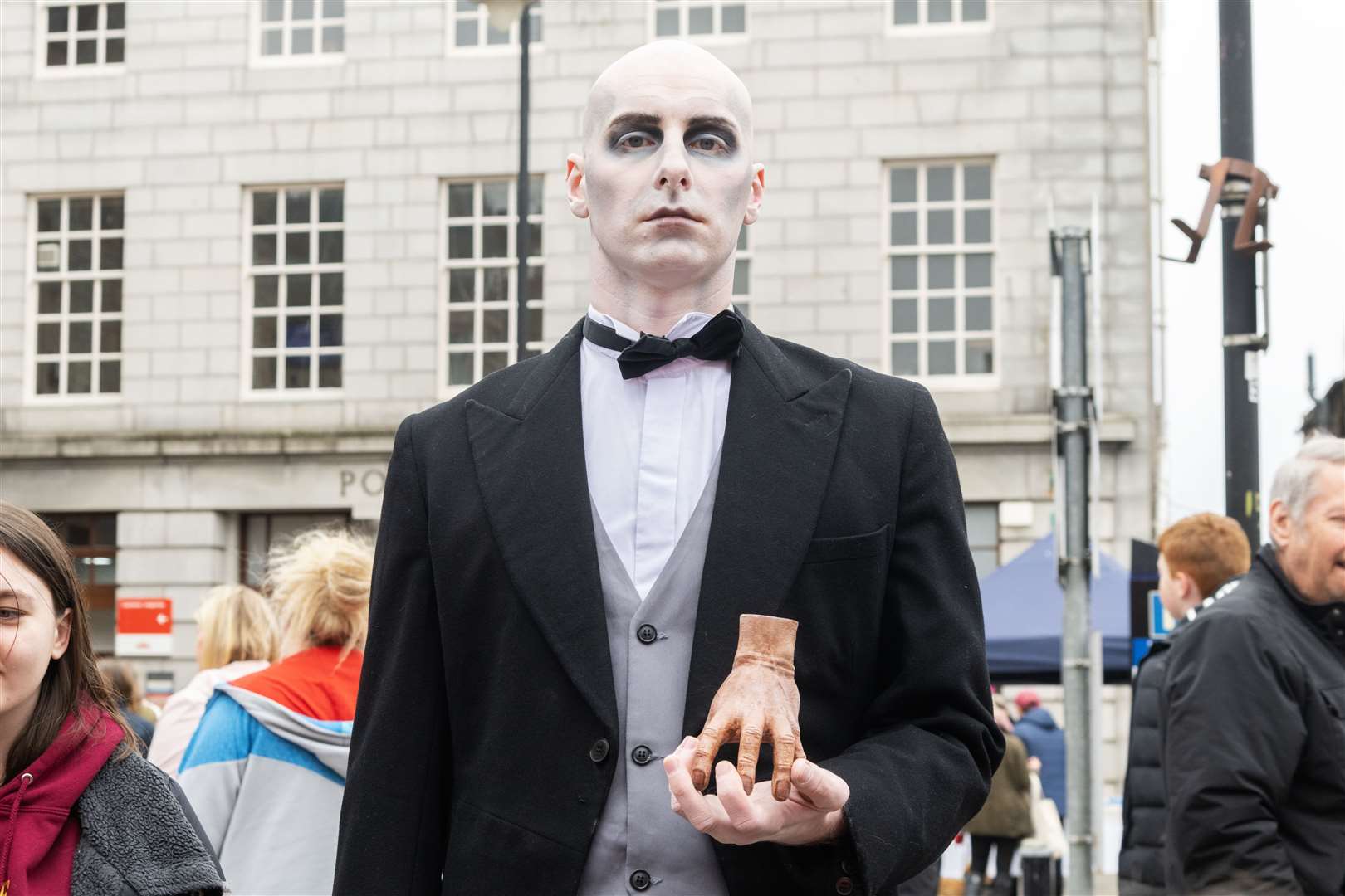 Aurora Music promoting their upcoming production, The Addams Family with Lurch and Thing getting a lot of attention from the public. Picture: Beth Taylor